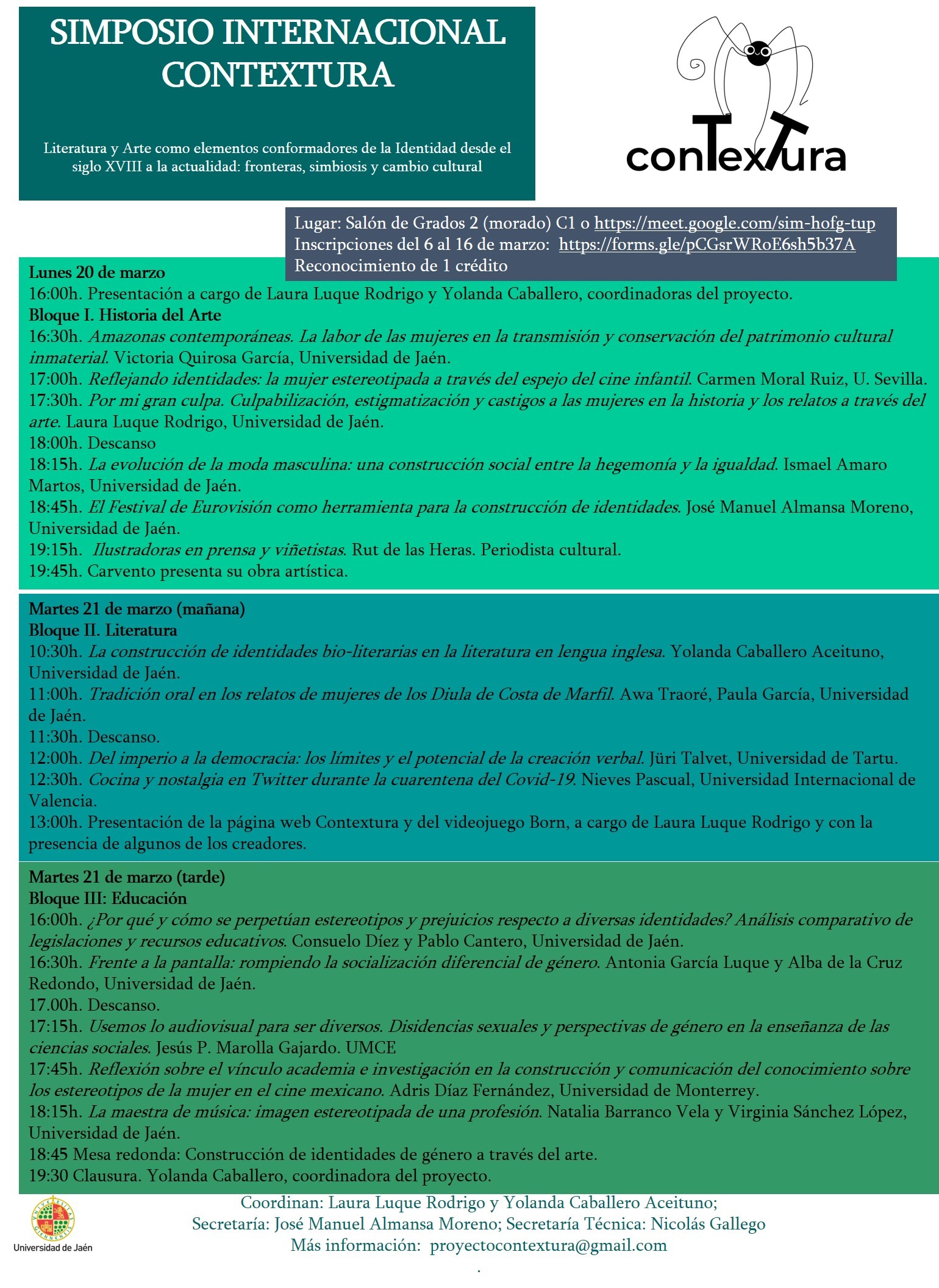 Simposio Internacional Contextura. Literatura y Arte como elementos  conformadores de la Identidad desde el siglo XVIII a la actualidad:  fronteras, simbiosis y cambio cultural - Programa